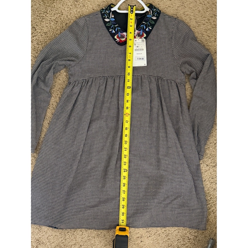 Zara Trafaluc Gingham Embroidered Floral Collar Babydoll Mini Dress Small NWT - Picture 8 of 8